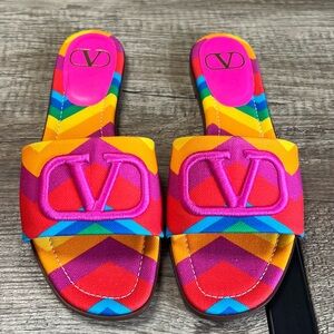 Valentino Garavani Canvas Slides Multicolor 38